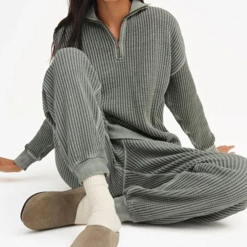MATE THE LABEL WOMEN'S ORGANIC COTTON WAFFLE KNIT JOGGER SAGE GREEN NWT S